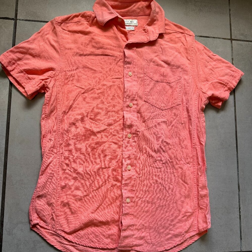 🔥 4 for $20 DEAL 🔥 Zara Man Coral Short Sleeve Tailored Fit Button Up Shirt XS